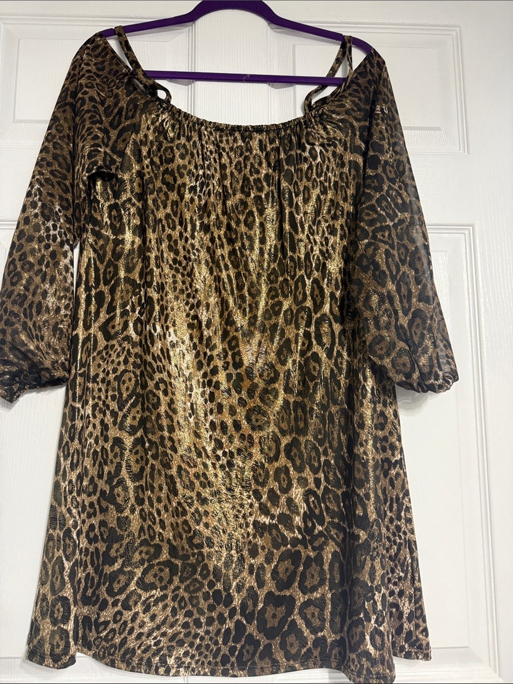 INC International Concepts Metallic Leopard Off-Shoulder Tunic in Gold and Black